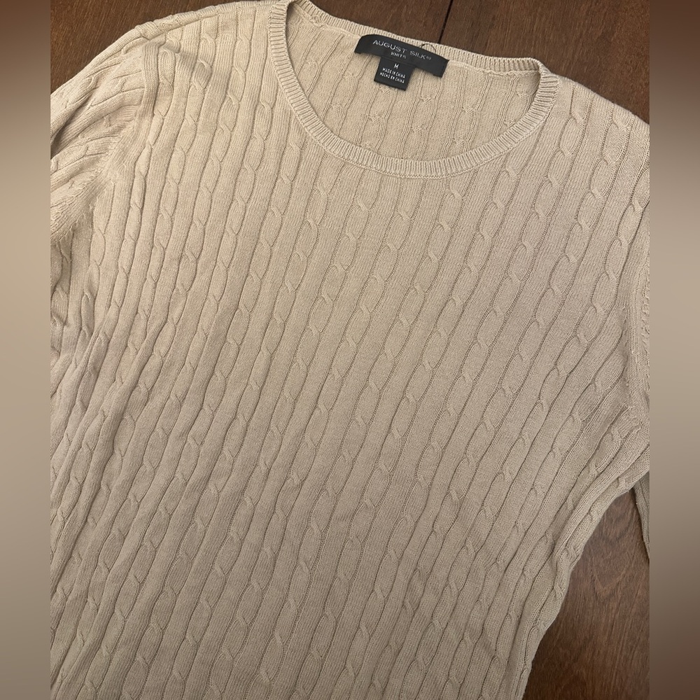 August Silk Knits Beige Cable Knit Sweater - Picture 2 of 3